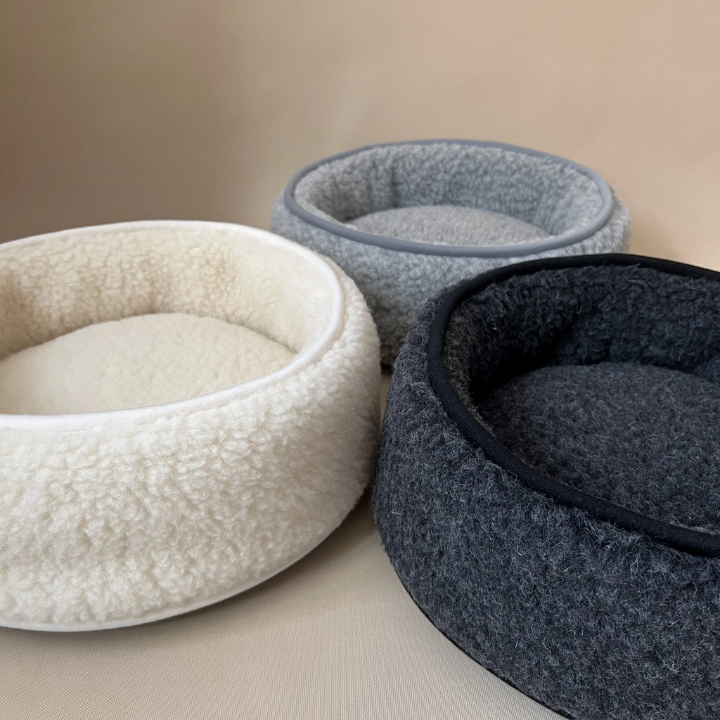 Wool Sheep Bouclé Pet Bed with soft, textured fabric and design for pets.