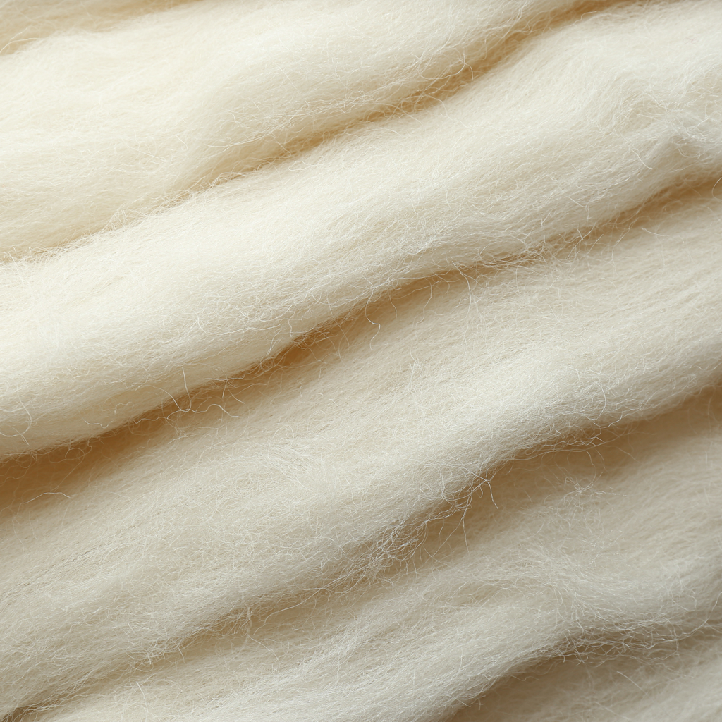 Close-up of beige wool fibers.